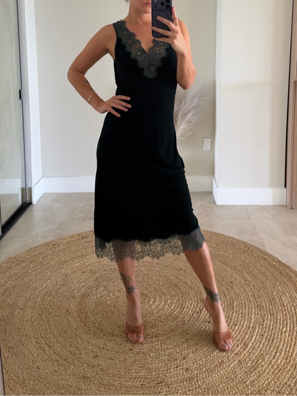 Zara Black Lace Trim Slip Dress